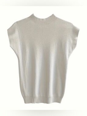 Minimalist Mock Neck Knit Top White Sleeveless Soft Stretch Blouse,NWT
